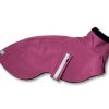 Zimní bundička pro chrta, Andora, softshell, šeříková, tmavě modrá podšívka, pravý bok, MůjChrt.cz