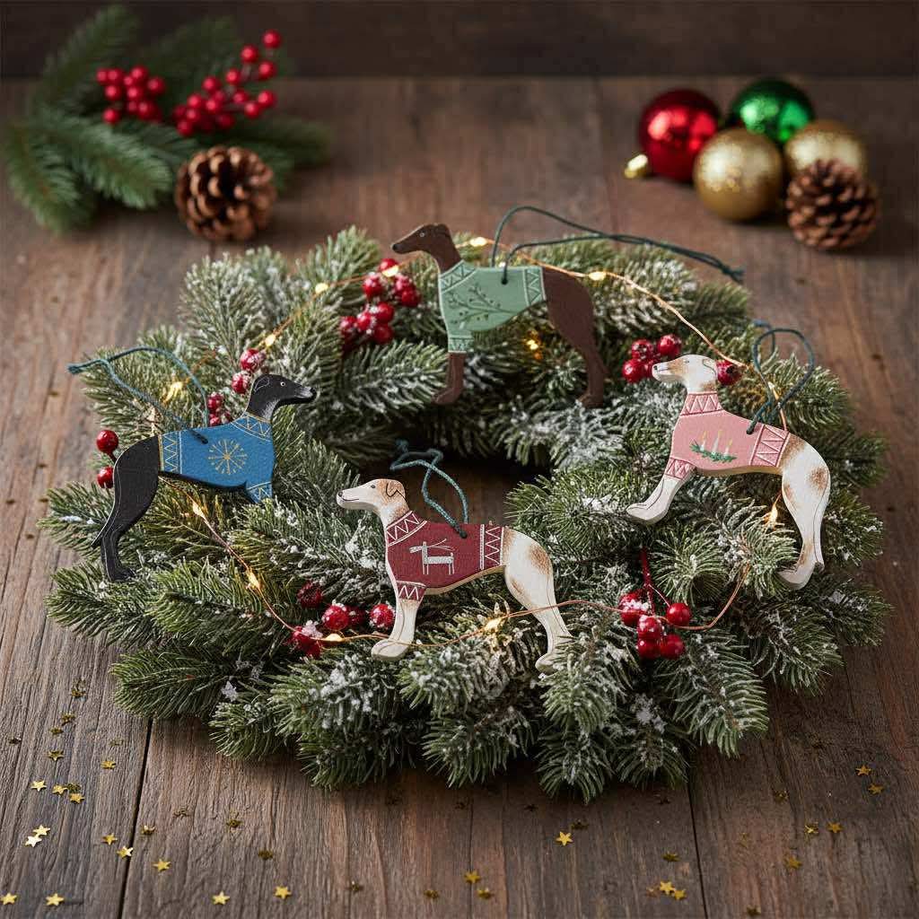 Ozdoby chrtů na vánočním věnci, MujChrt.cz