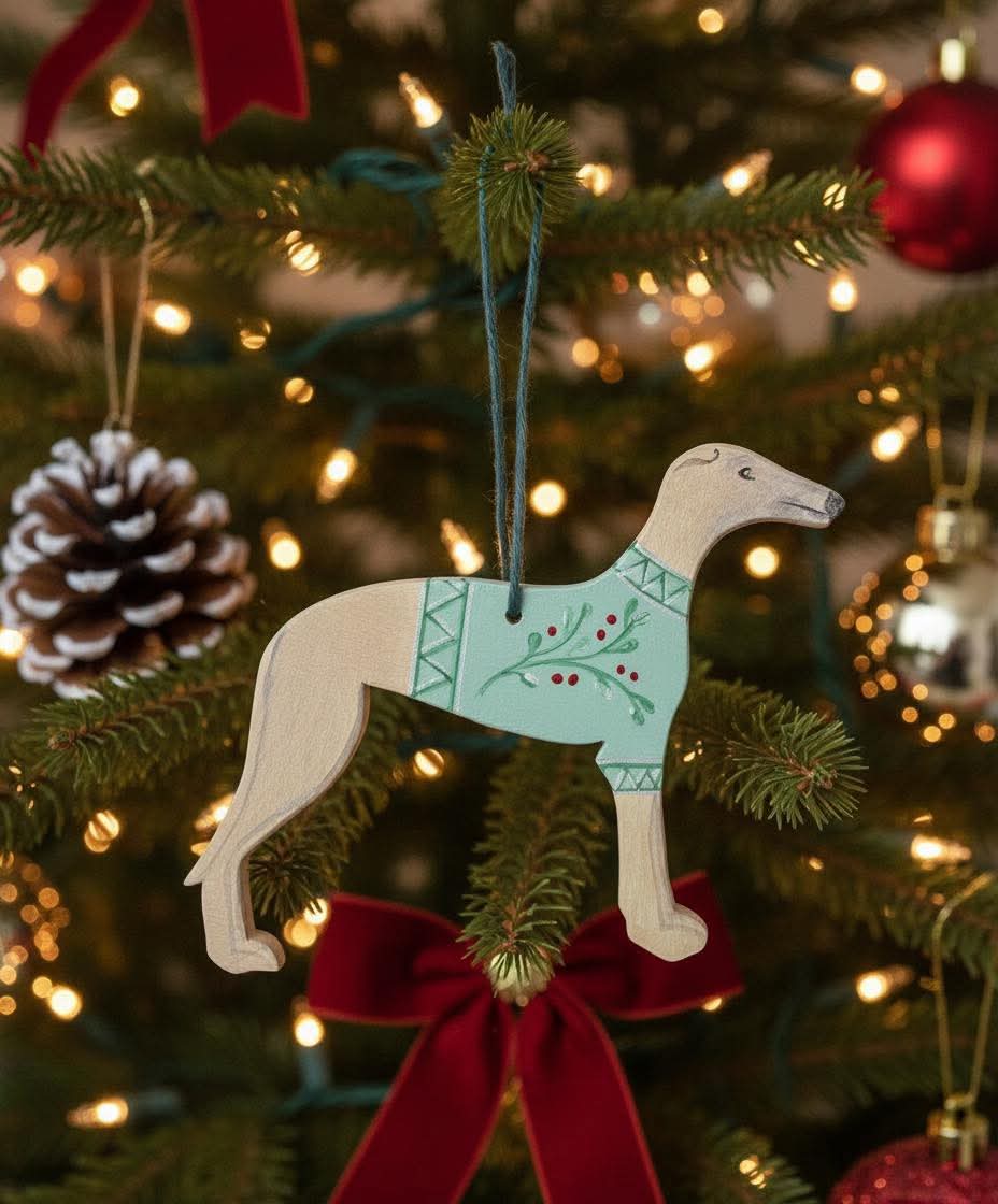 Vánoční ozdoba, chrt, béžová, MujChrt.cz