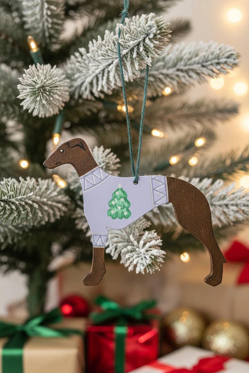 Vánoční ozdoba chrt, hnědá, MujChrt.cz