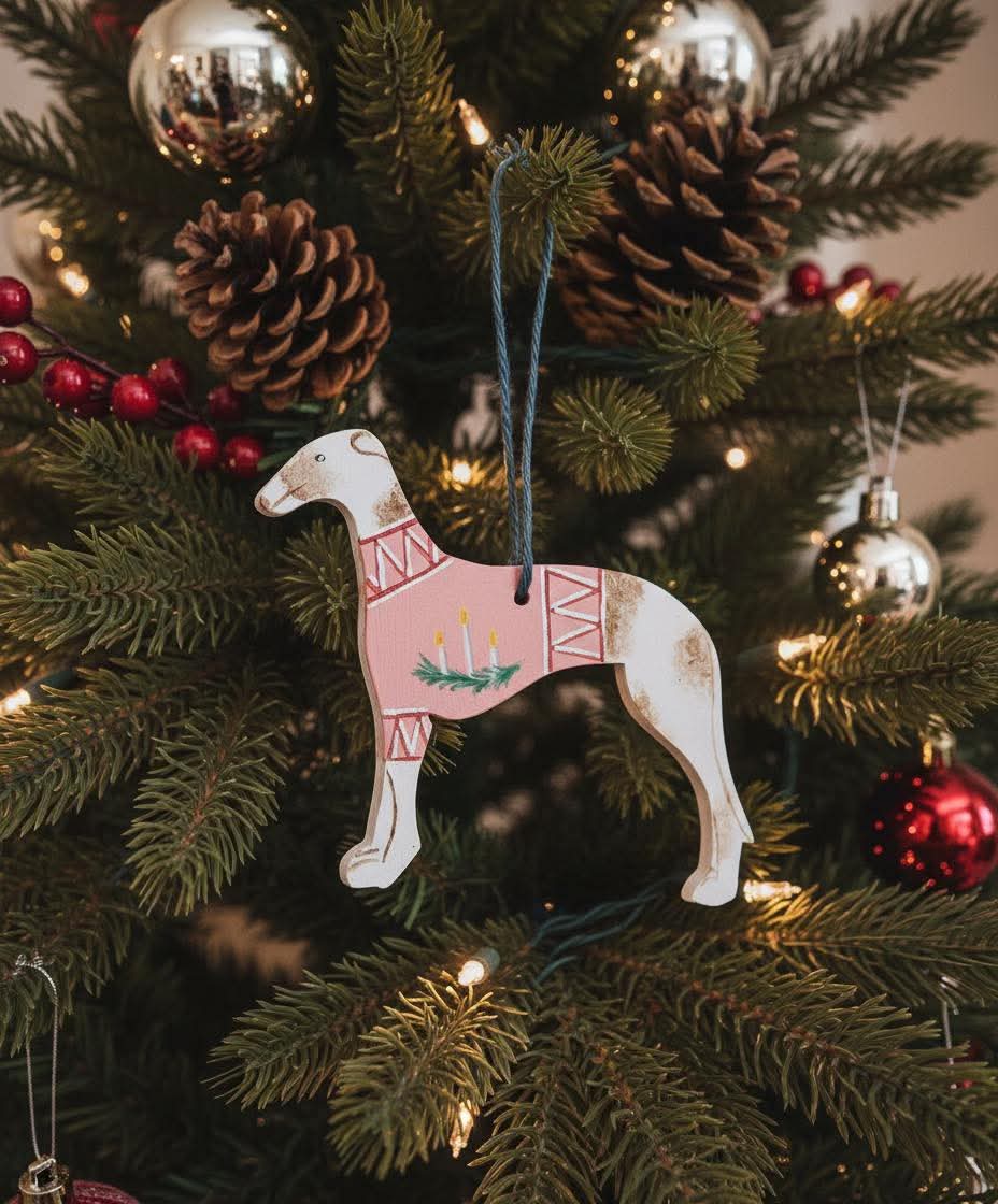 Vánoční ozdoba chrt, strakatá