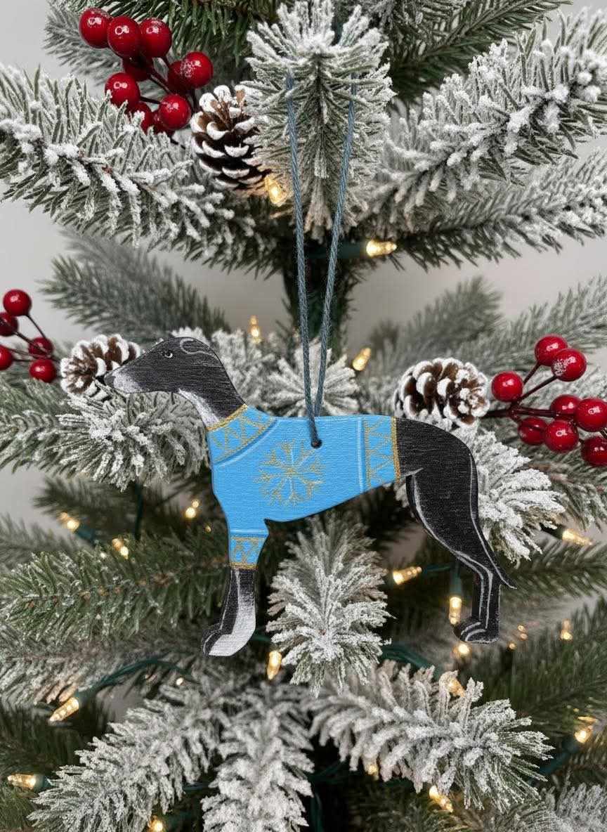 Vánoční ozdoba chrta, černá, MujChrt.cz