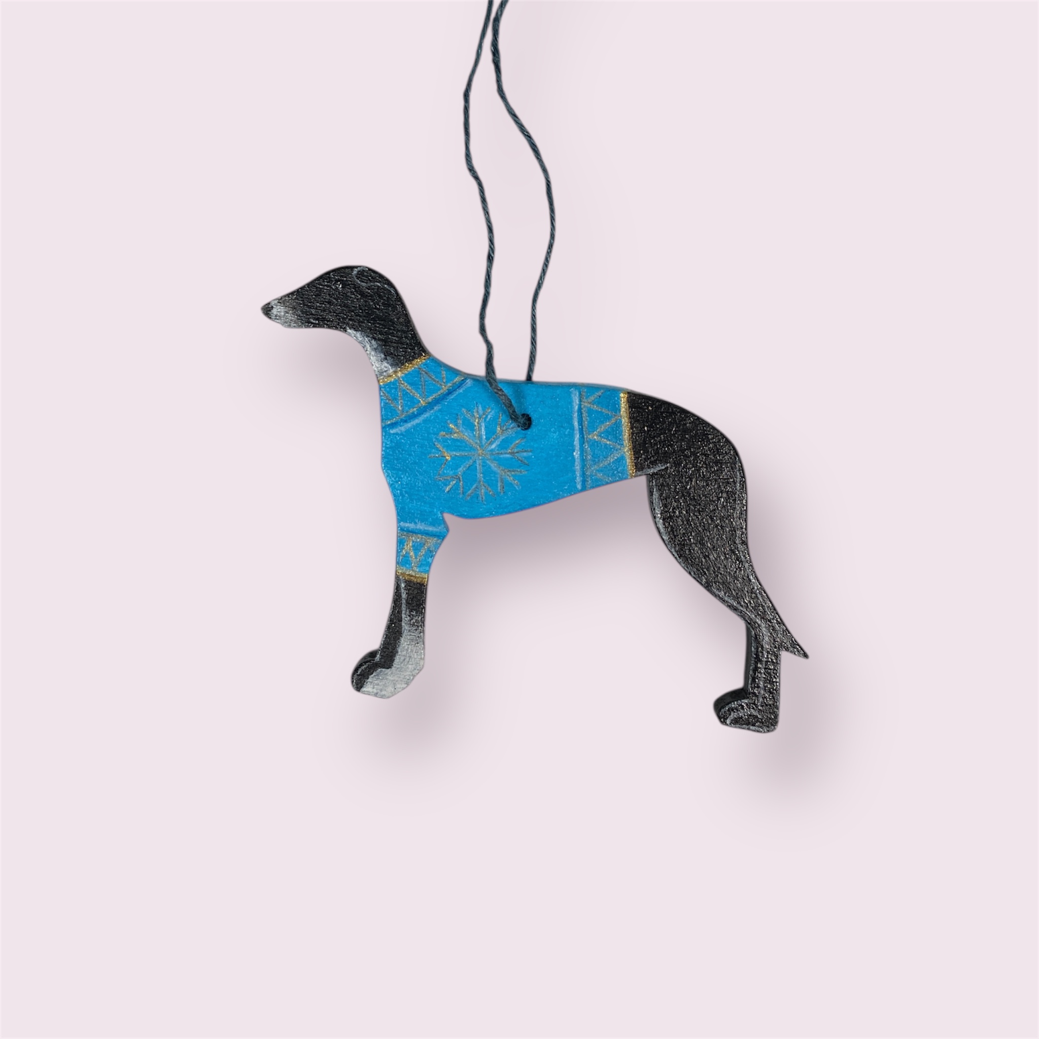 Vánoční ozdoba, postava chrt, černá, MujChrt.cz