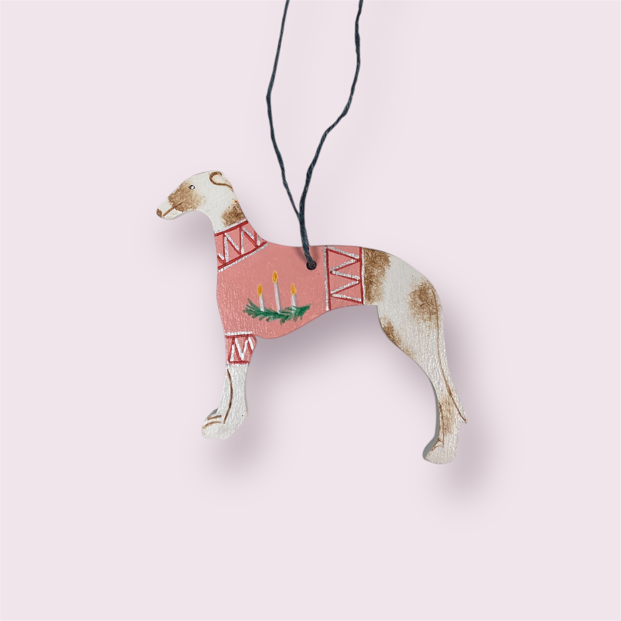 Vánoční ozdoba, postava chrta, strakatá, MujChrt.cz